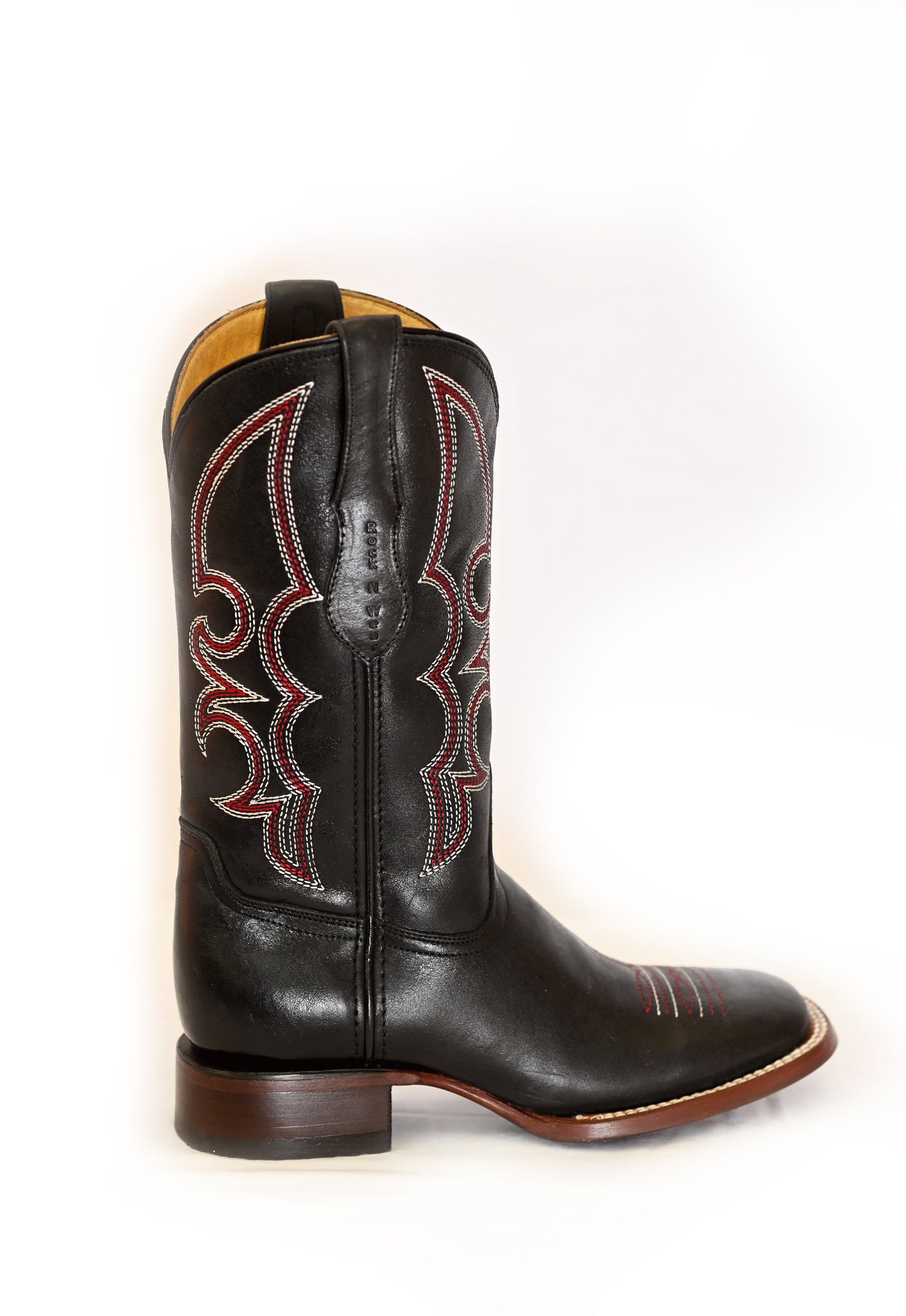 Black and Red Square Toe Boots