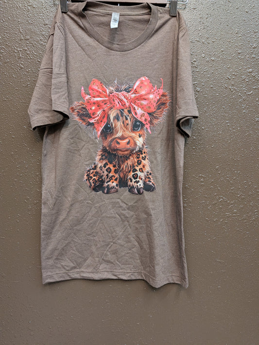 Pink Bow Highland Cow T-Shirt