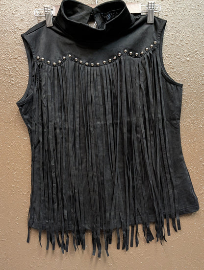 Suede Studded Fringe Top