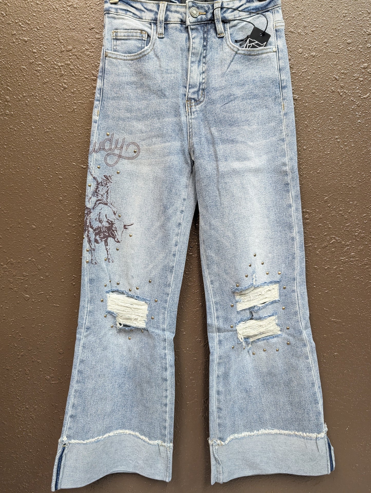 Howdy Ripped Studded Cropped Jean