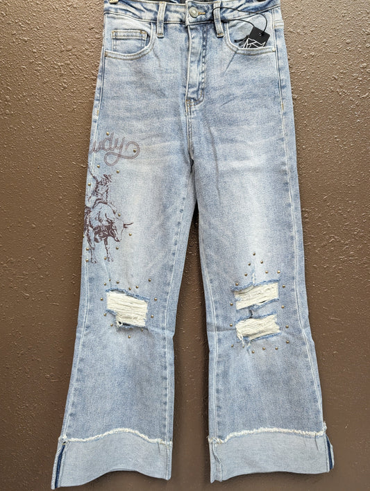 Howdy Ripped Studded Cropped Jean