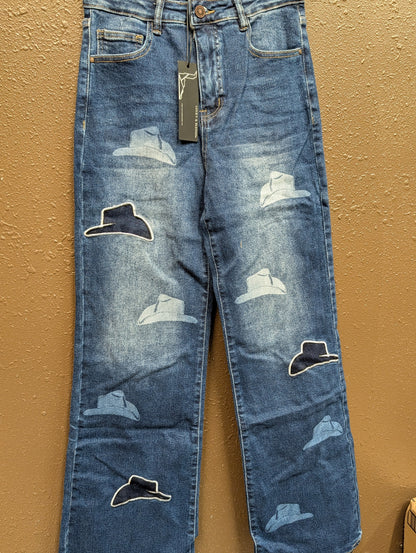 Western Patchwork Hat Jeans